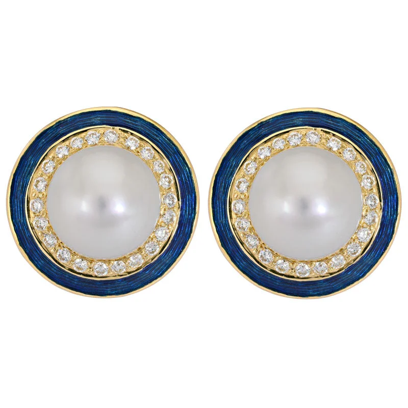 diamond earrings for women -Earrings- South Sea Pearl and Diamond (Enamel)