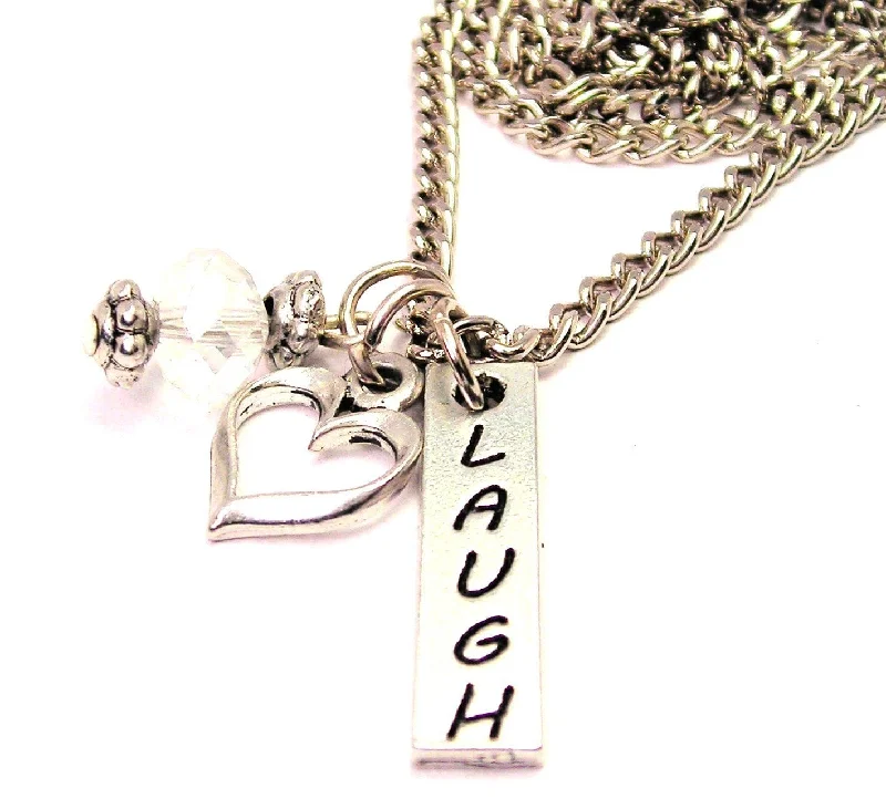 men's style necklaces for women -Laugh Long Tab Necklace with Small Heart