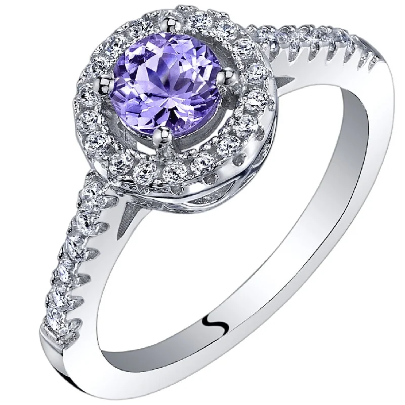 modern wedding rings for women -Sterling Silver 0.5 ct Tanzanite Halo Ring