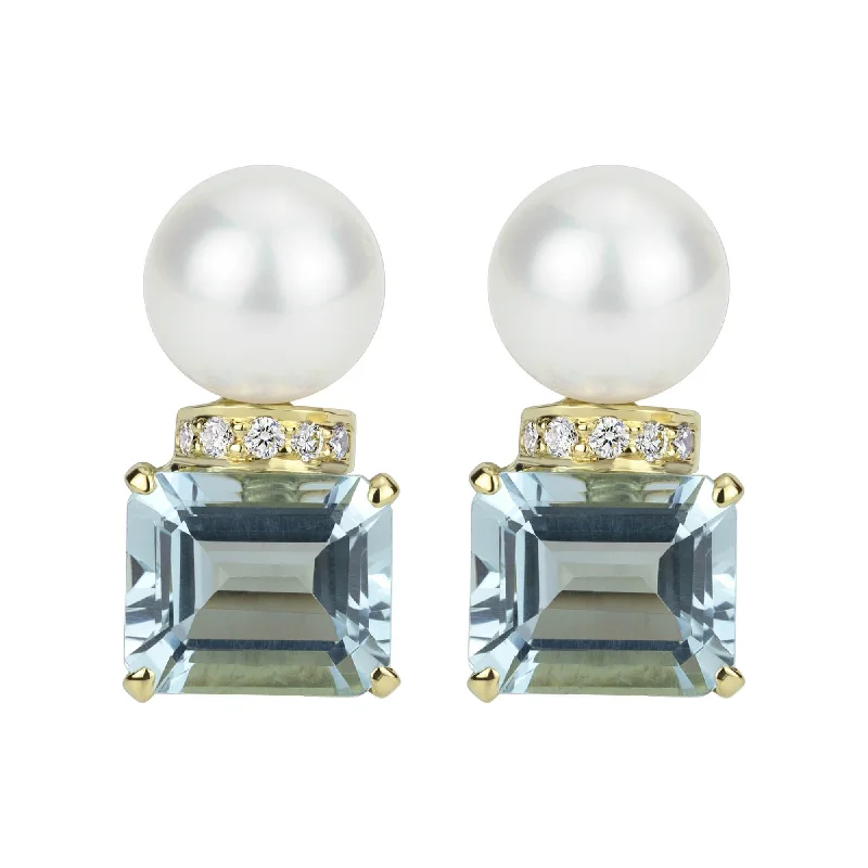 vintage stud earrings -Earrings - South Sea Pearl, Aquamarine And Diamond