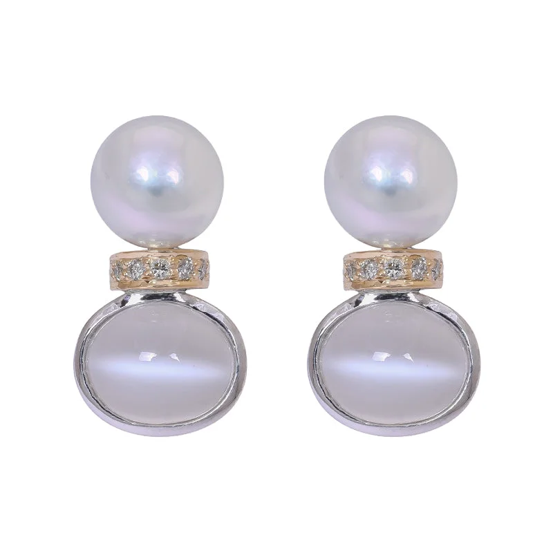 handmade earrings for women -Earrings- Moonstone, South Sea Pearl and Diamond