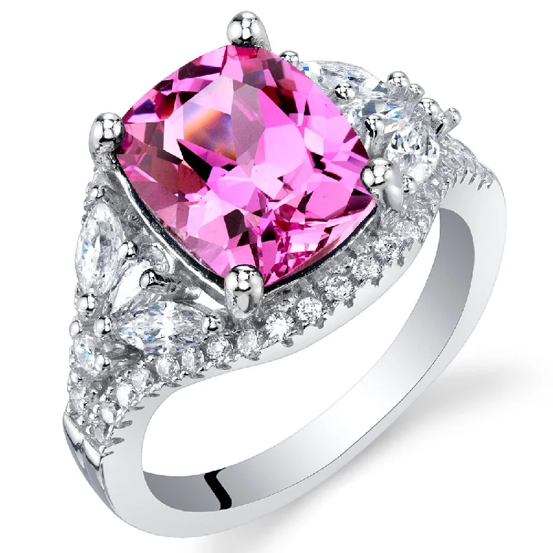 wedding bands for women -Sterling Silver 4 ct Created Pink Sapphire Birthstone Ring