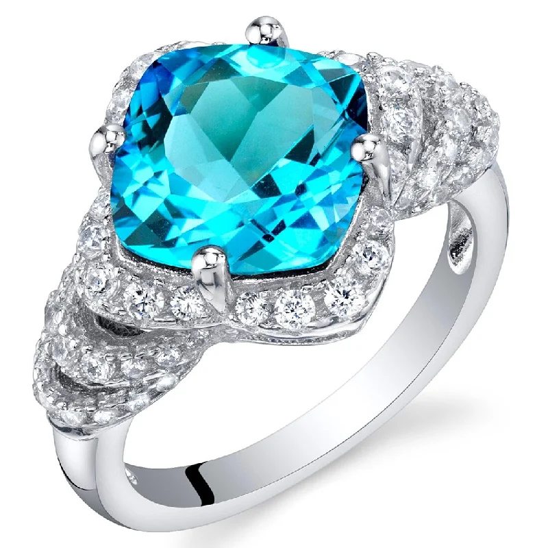 adjustable rings for women -Sterling Silver 3.5 ct Swiss Blue Topaz Halo Ring