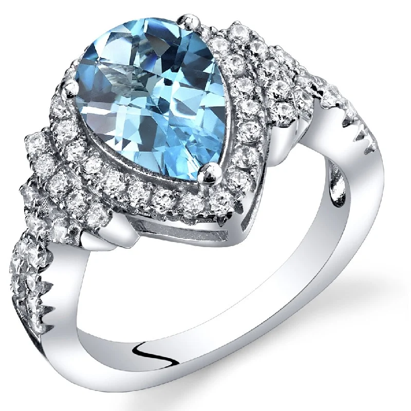 wedding rings for women -Sterling Silver 2 ct Swiss Blue Topaz Birthstone Ring