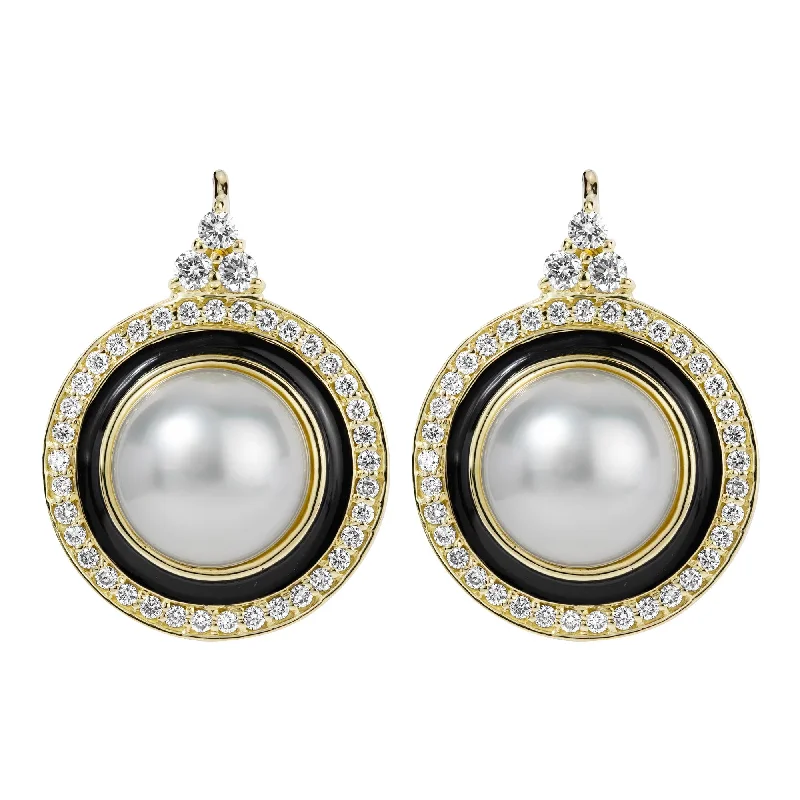 bridal earrings for women -Earrings - South Sea Pearl And Diamond (enamel)