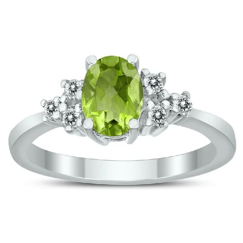 halo engagement rings -7X5MM Peridot and Diamond Regal Ring in 10K White Gold