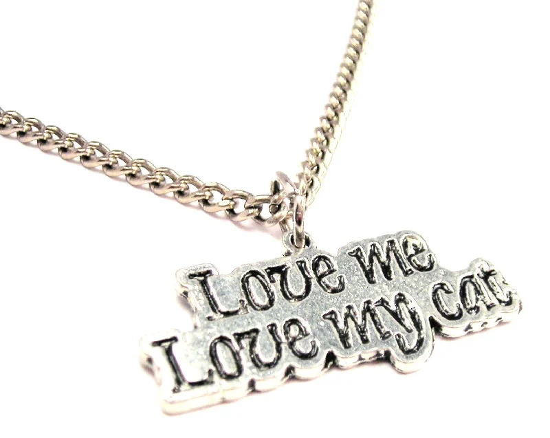 gold heart-shaped necklaces -Love Me Love My Cat Single Charm Necklace