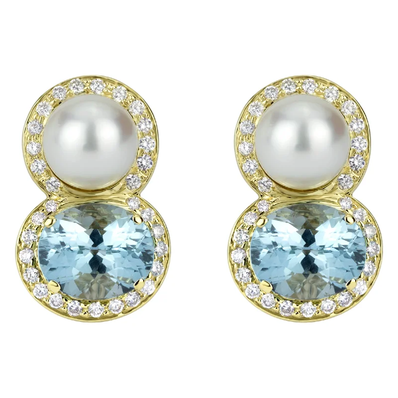 trendy earrings for women -Earrings - South Sea Pearl, Blue Topaz And Diamond