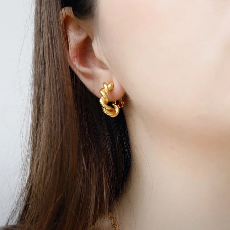 personalized earrings for women -REBORN 18k Matte Gold Spin earrings （Ear clips）