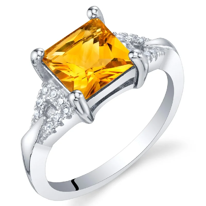 anniversary rings with gemstones -Sterling Silver 1.5 ct Citrine Birthstone Ring