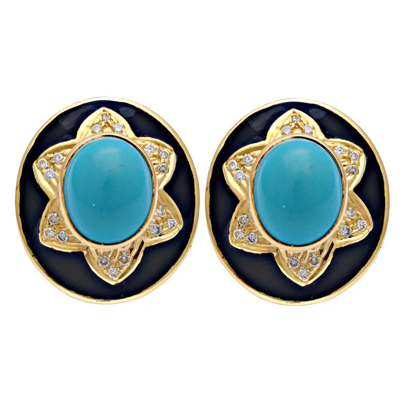 sparkling earrings for women -Earrings-Turquoise and Diamond (Enamel)