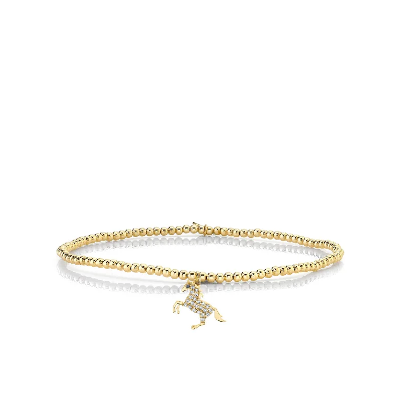 charm bracelets for women -Gold & Diamond Small Horse on Gold Beads