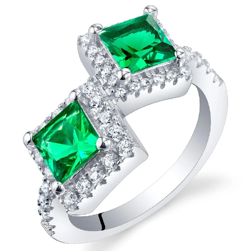 fashion promise rings -Sterling Silver 1 ct Created Emerald Birthstone Ring