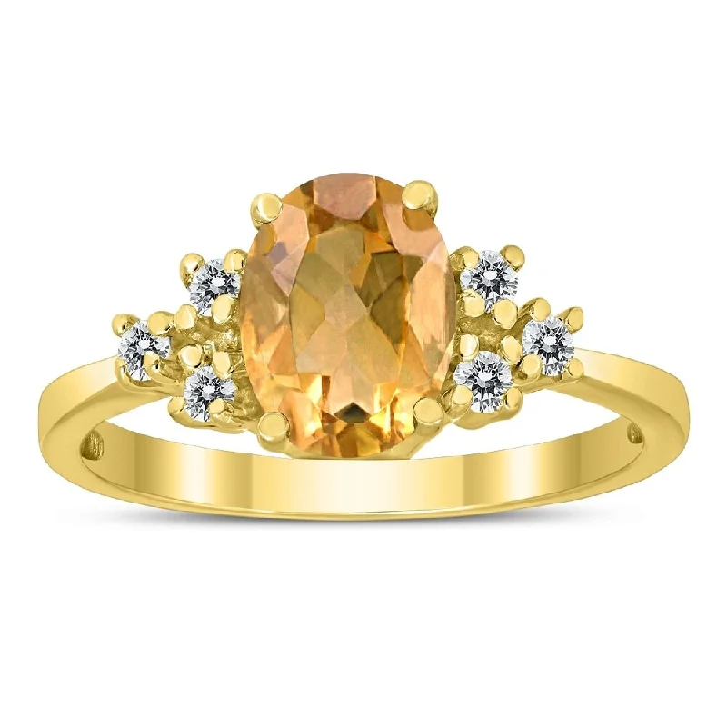 gemstone rings for women -8X6MM Citrine and Diamond Regal Ring in 10K Yellow Gold