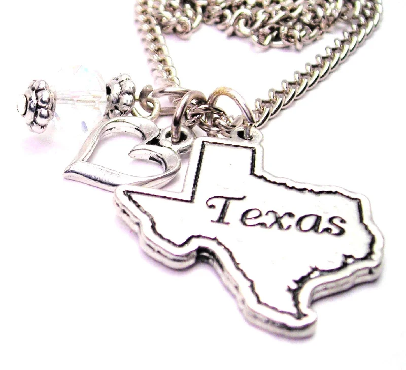 gold plated necklaces for women -Texas State Necklace with Small Heart