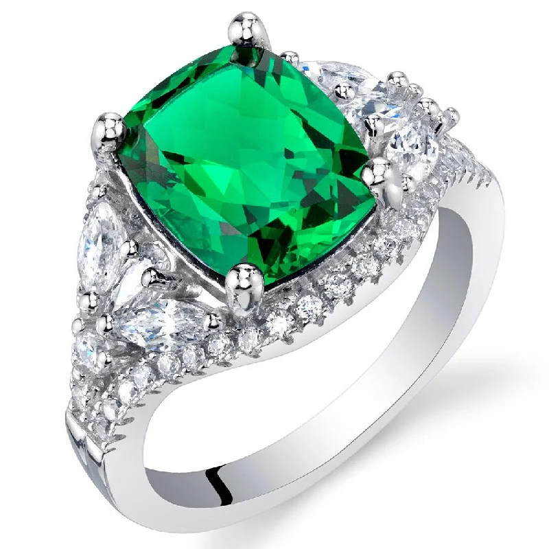 unique rings for women -Sterling Silver 4 ct Created Emerald Birthstone Ring