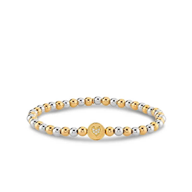 vintage gold bracelets for women -Gold & Diamond Peace & Love Bead on Two-Tone Gold Beads