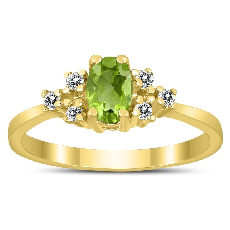 wedding rings for women -6X4MM Peridot and Diamond Regal Ring in 10K Yellow Gold