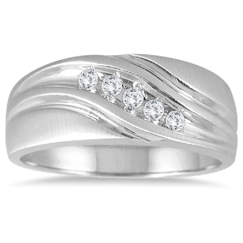 engagement rings for brides -1/3 Carat TW Five Stone Diamond Men's Ring in 10K White Gold