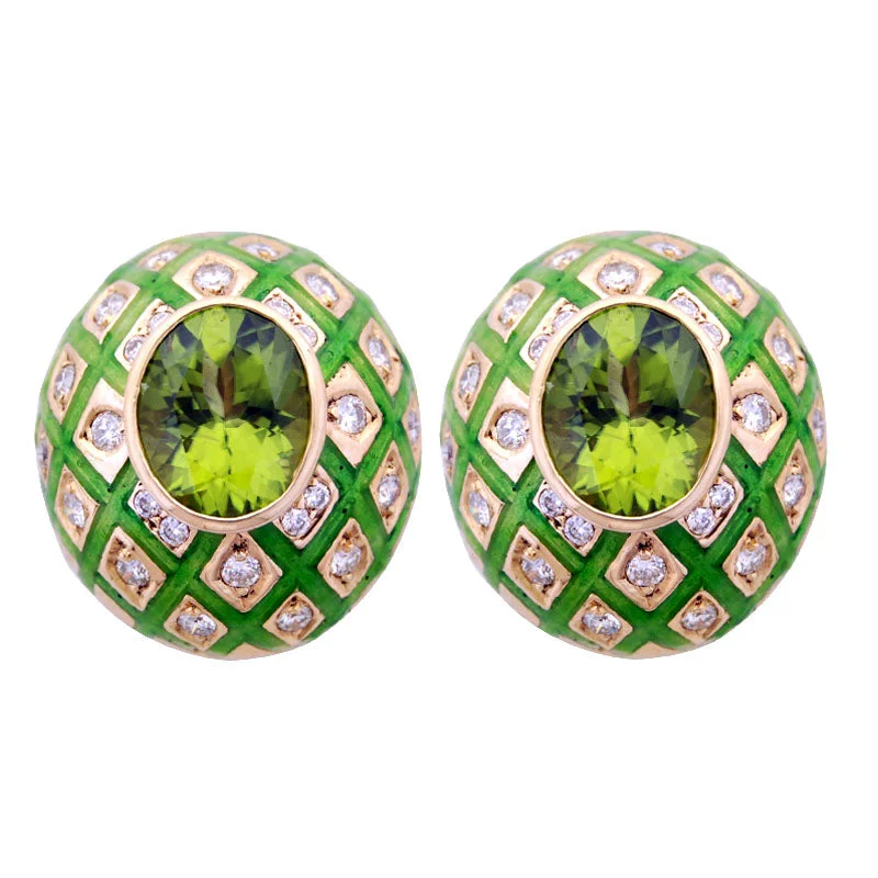 elegant gemstone earrings -Earrings- Peridot And Diamond (enamel)