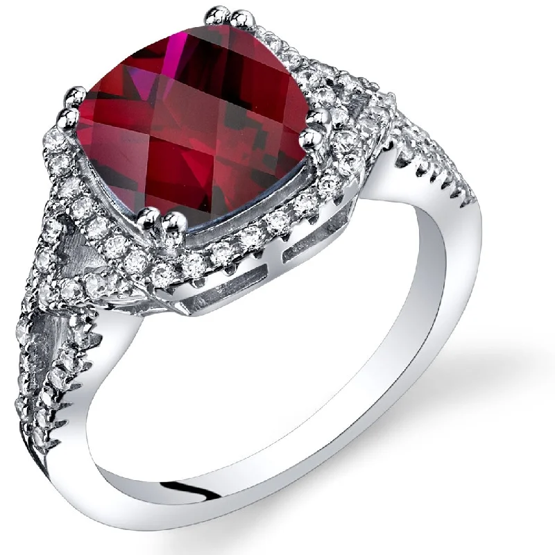 statement rings for women -Sterling Silver 3 ct Created Ruby Cocktail Ring