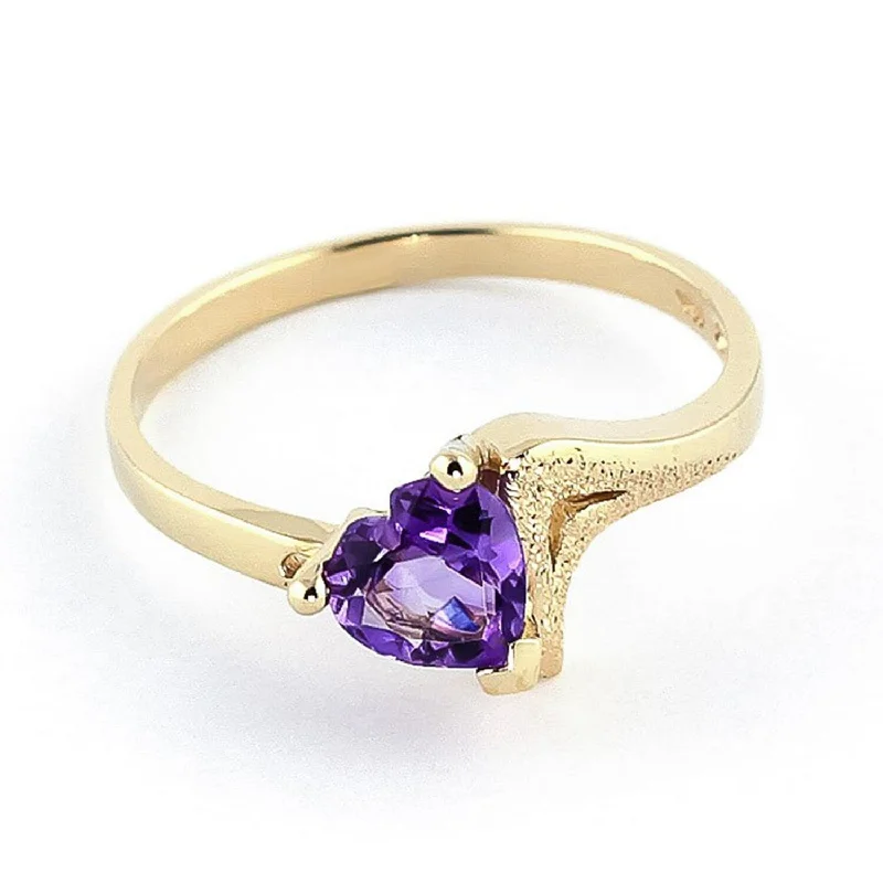 bold rings for women -14k Solid Gold Heart Shape Ring Natural Purple Amethyst 0.75 Carat