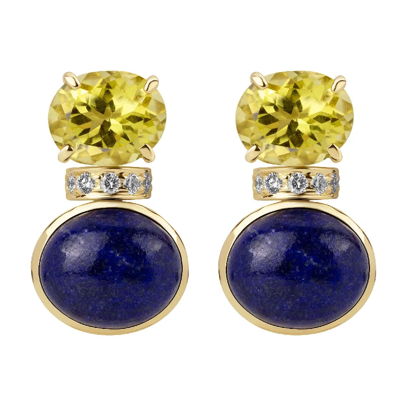 elegant gemstone earrings -Earrings - Lemon Quartz, Lapis Lazuli  And Diamond