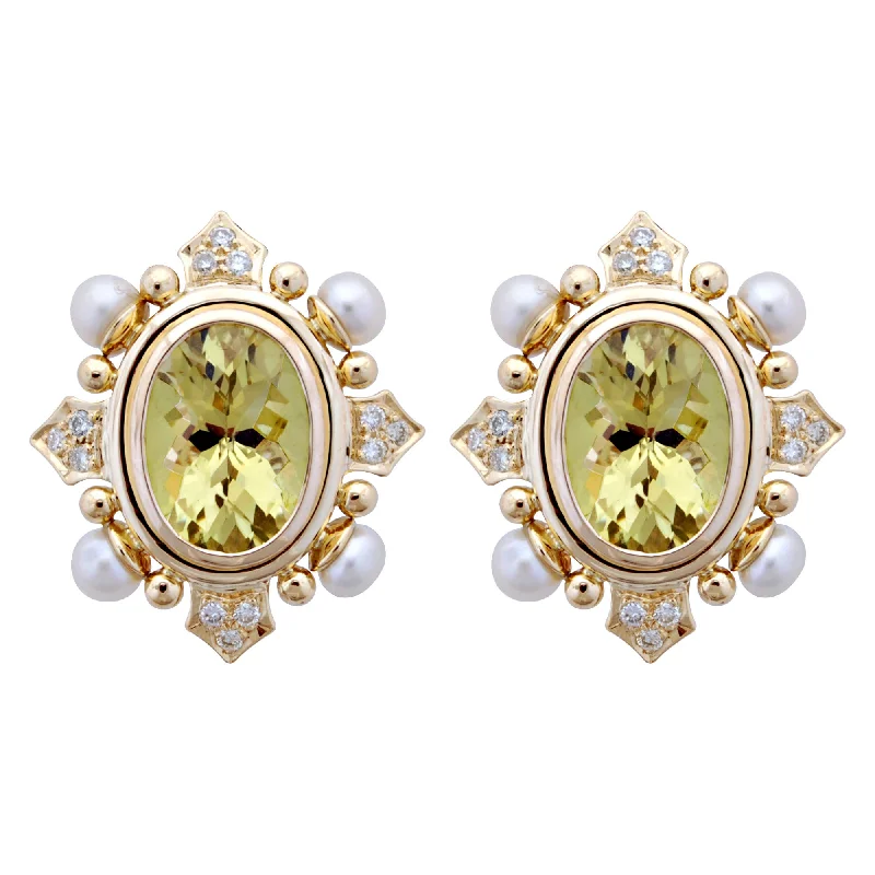 simple earrings for women -Earrings - Lemon Quartz, Pearl And Diamond