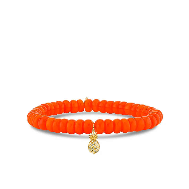 luxury bangles for women -Gold & Diamond Pineapple on Orange Opal