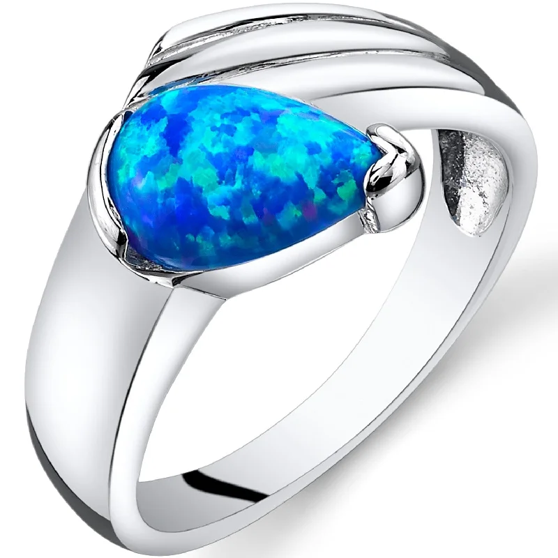 unique gemstone rings -Sterling Silver 0.75 ct Blue Opal Ring