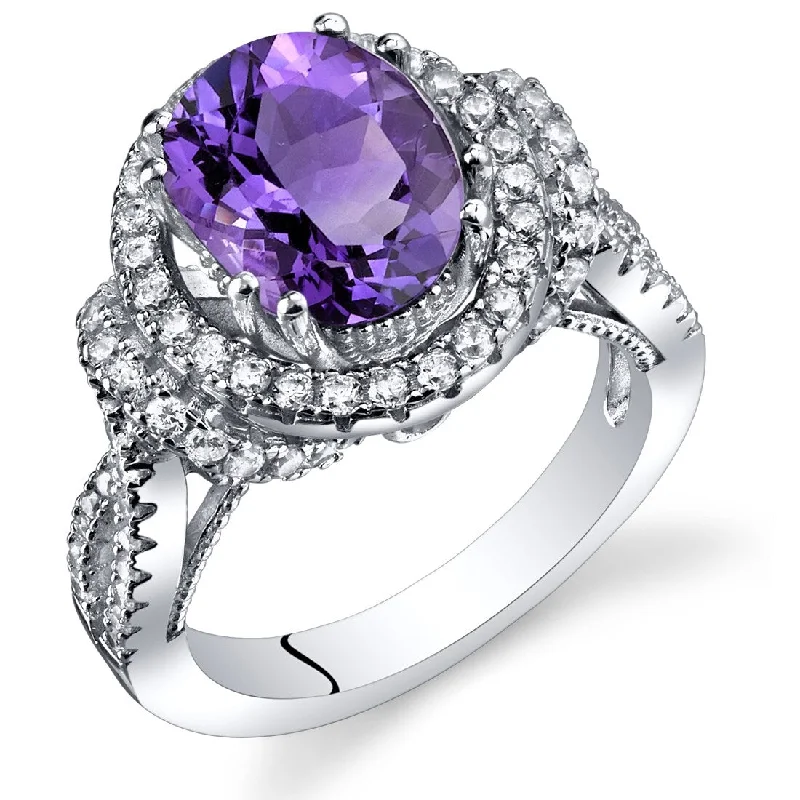 modern wedding rings for women -Sterling Silver 2.25 ct Amethyst Birthstone Ring