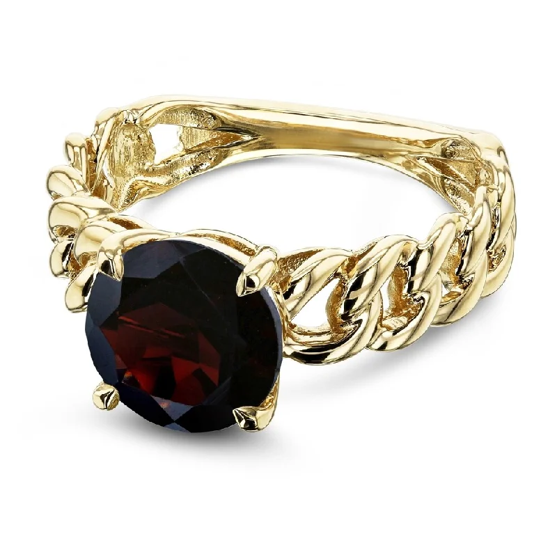 personalized wedding rings -Annello by Kobelli 14k Yellow Gold Round Garnet Solitaire Chain Link Ring