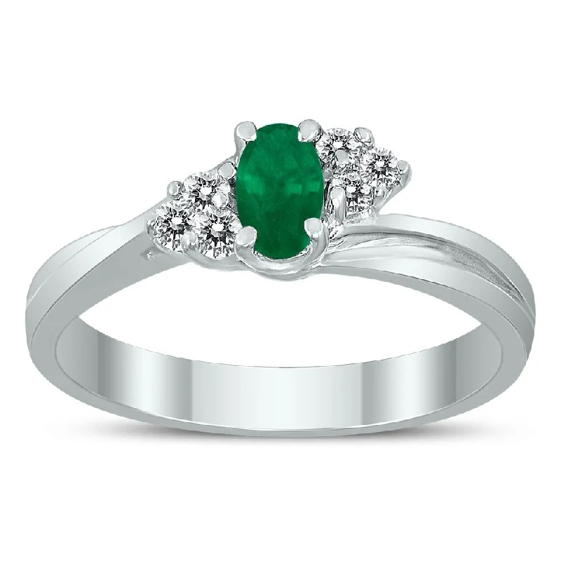 gemstone engagement rings -5X3MM Emerald and Diamond Twist Ring in 10K White Gold