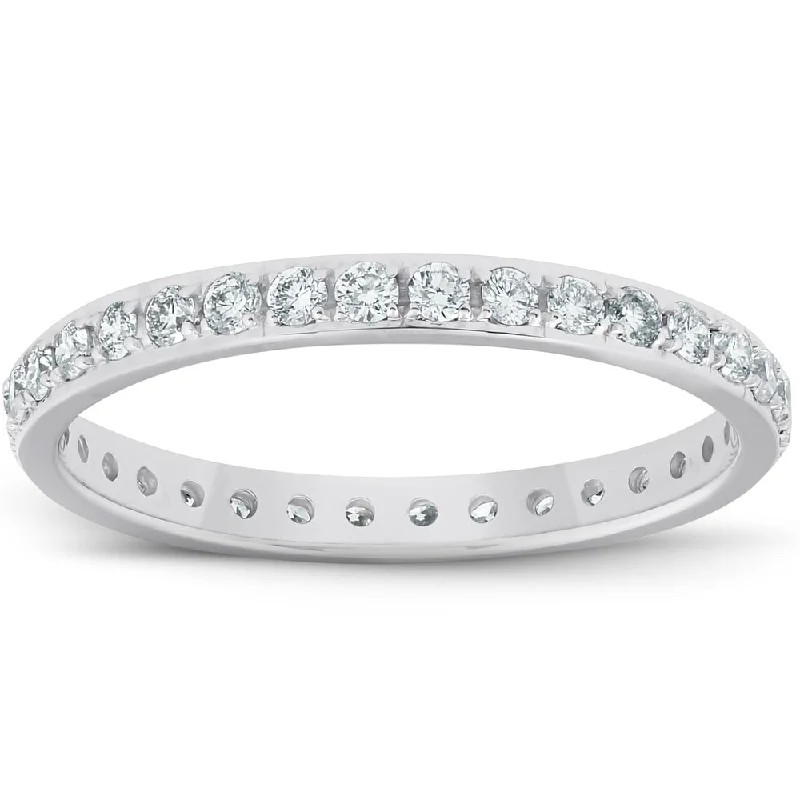 wedding bands with diamonds -1/2ct Lab Grown Created Diamond Wedding Ring Womens Eternity Band 10k White Gold