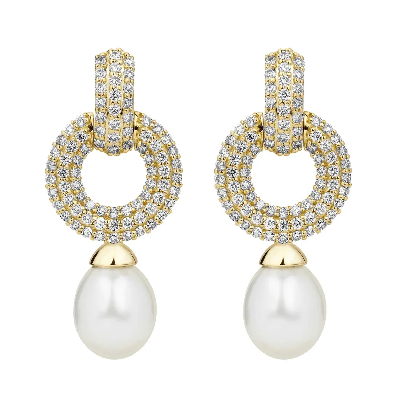 diamond drop earrings for women -Earrings - South Sea Pearl And Diamond