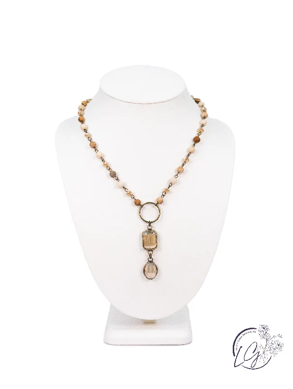 trendy long necklaces for women -Stone Bead with Crystal Necklace