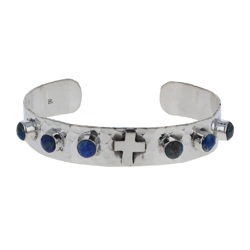 personalized bracelets for women -Lapis Cross Cuff