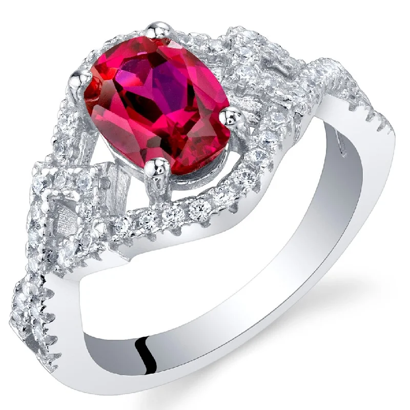 wedding rings with multiple stones -Sterling Silver 1.75 ct Created Ruby Birthstone Ring