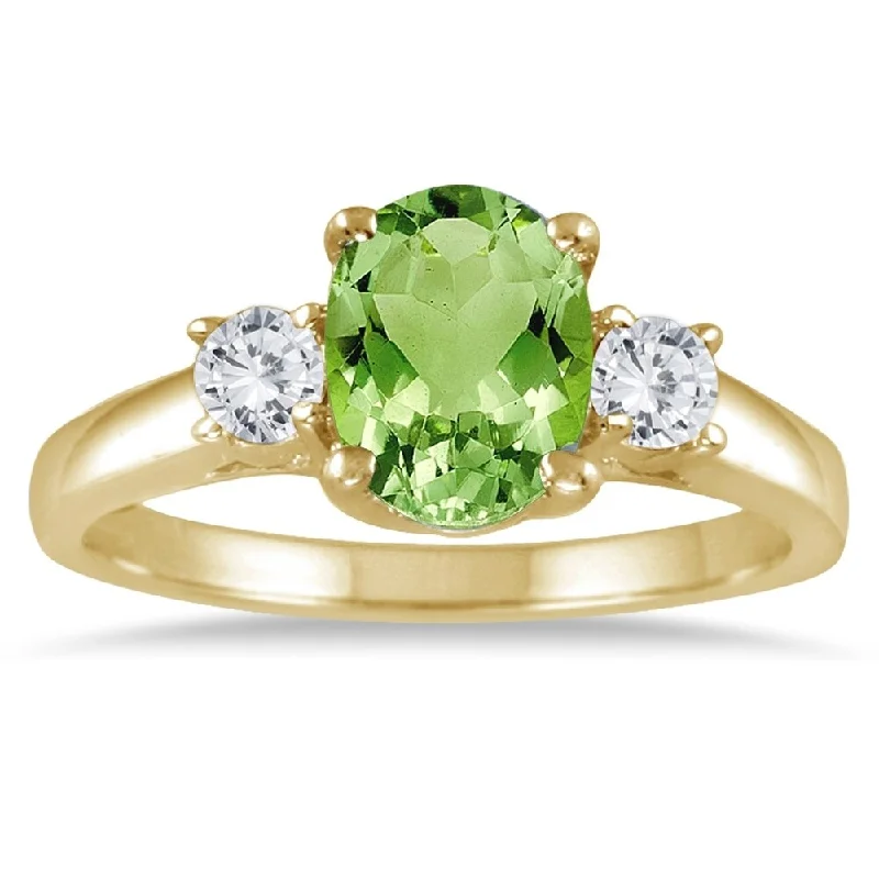 custom name rings for women -1 3/4 Carat Peridot and Diamond Three Stone Ring 14K Yellow Gold