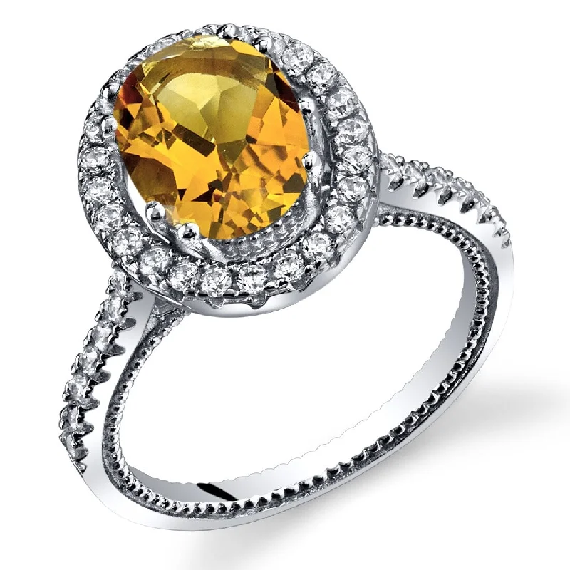 fashion gemstone rings for women -Sterling Silver 1.75 ct Citrine Halo Ring