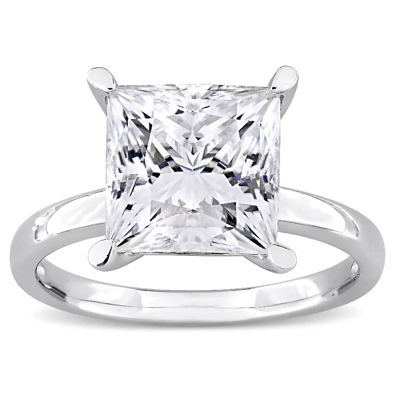 vintage diamond rings -Miadora 4ct DEW Square-Cut Created Moissanite Solitaire Ring in Sterling Silver