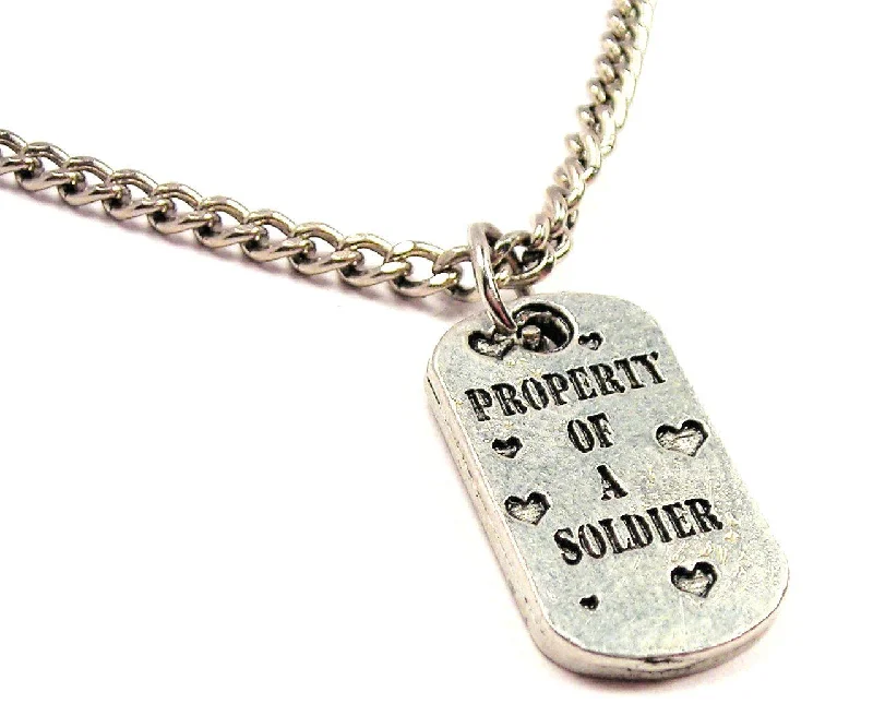 silver bar necklaces for women -Property Of A Solider Single Charm Necklace