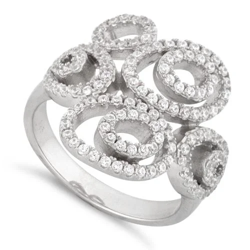 vintage rings for women -Sterling Silver Abstract Circles Pave CZ Ring