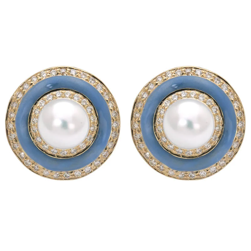 rose gold earrings for women -Earrings- South Sea Pearl and Diamond (Enamel)