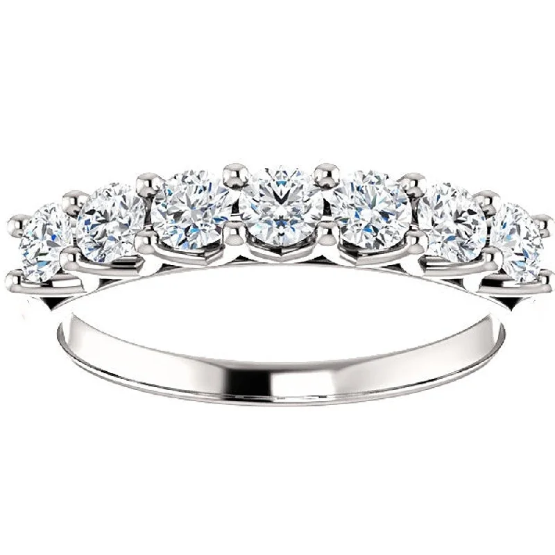 flower rings for women -Pompeii3 14k White Gold 3/4 Ct TDW Seven Diamond Eternity Wedding Ring Lab Grown (G-H/VS1-VS2)