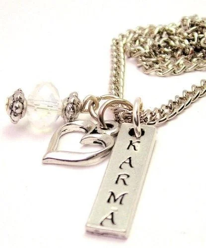 gemstone drop necklaces -Karma Long Tab Necklace with Small Heart