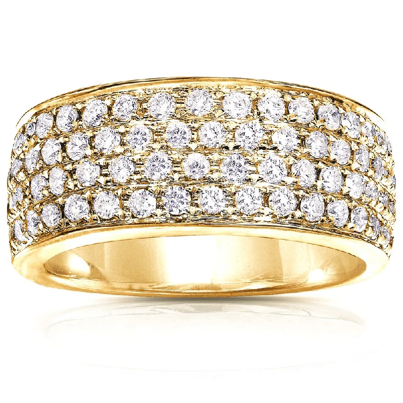 vintage engagement rings -Annello by Kobelli 14k Yellow Gold 1ct TDW Diamond Pave Wide Anniversary Ring