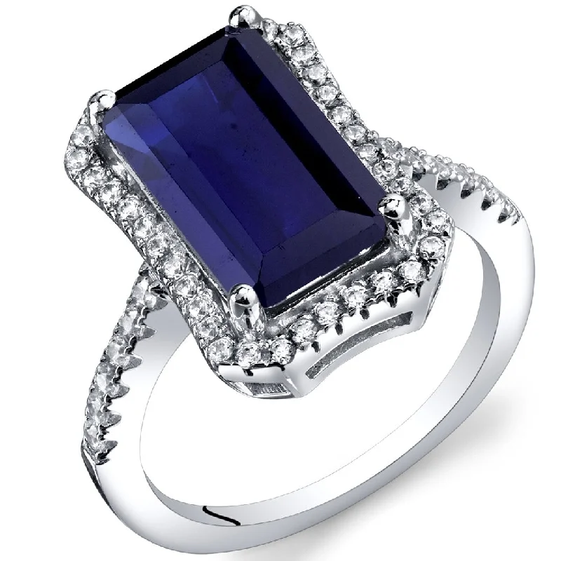 wedding rings with sapphires -Sterling Silver 4.5 ct Created Sapphire Cocktail Ring