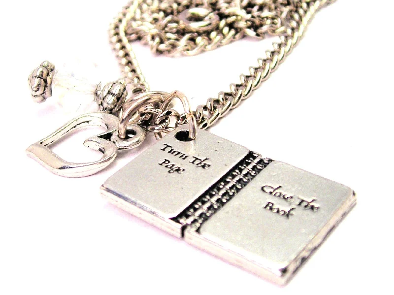 wedding necklaces for women -Turn The Page Close The Book Necklace with Small Heart