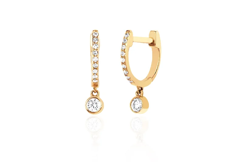 heart-shaped earrings for women -Diamond Bezel Drop Mini Huggie Earring